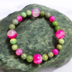 Fuchsia Dragons Vein Agate and Green Jasper Bracelet